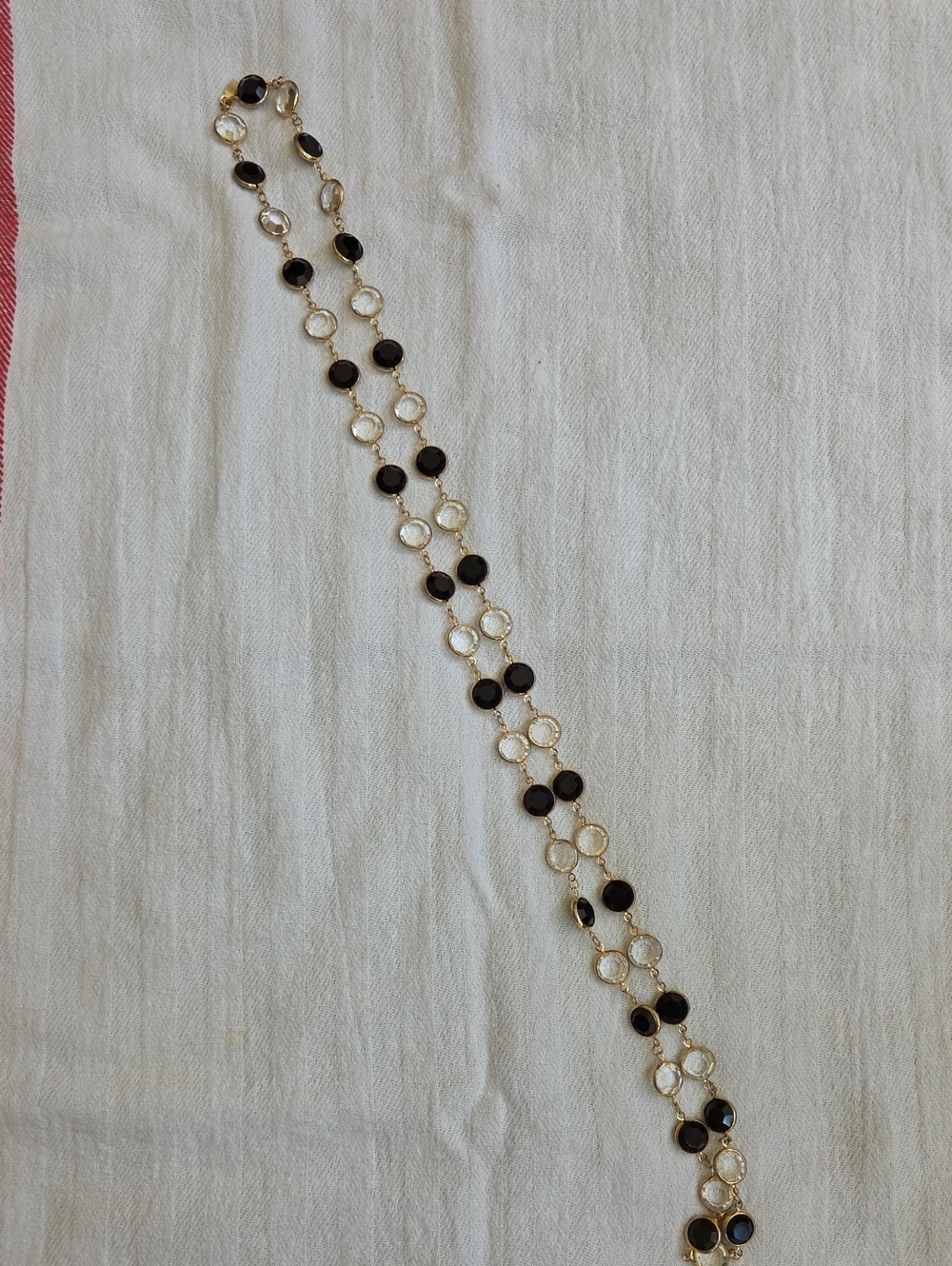 1980's Vintage Gold-tone Station Necklace With Clear and Black Swarovski Crystal
